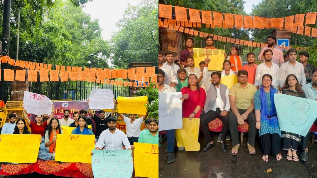 Delhi DU indefinite protest abvp hostel fee ICC student rights ann दिल्ली के DU में ABVP का अनिश्चितकालीन धरना जारी, छात्र हितों पर प्रशासन की बेरुखी