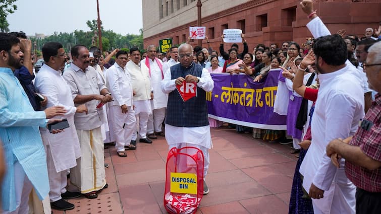 Rahul, Kharge Tear ‘SIR’, Dump It In Dustbin As Oppn Continues Protest In Parliament: WATCH
