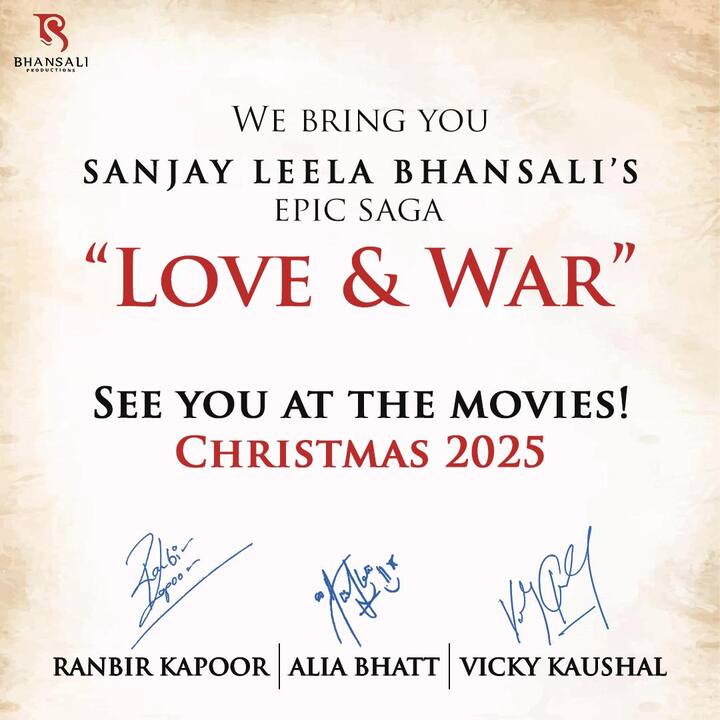 लव एंड वॉर- 20 मार्च, 2026 को एक धमाकेदार बॉलीवुड एक्शन फिल्म रिलीज हो रही है. इस फिल्म को संजय लीला भंसाली डायरेक्ट कर रहे हैं और इसकी कहानी एक वॉर बैकड्रॉप पर बेस्ड लव ट्रायंगल पर टिकी है.  इसमें रणबीर कपूर और विक्की कौशल आर्मी अफसर के रोल में नजर आएंगे.