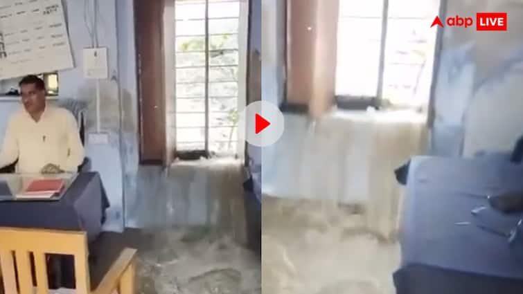 शर्मनाक! स्कूल बना नाला, पानी के तेज बहाव में ड्यूटी कर रहे शिक्षक- वीडियो देख भड़के यूजर्स