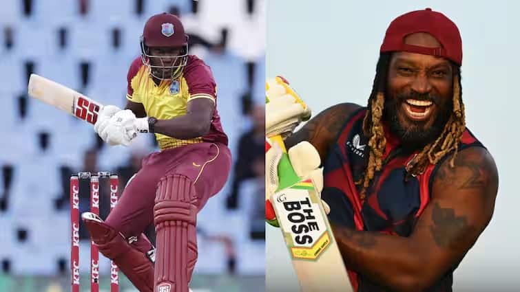 cricketer rovman powell surpasses chris gayle become 2nd west indies player most runs in t20i list in the wi vs aus 4th t20 WI vs AUS 4th T20: ક્રિસ ગેલનો રેકોર્ડ તૂટ્યો, રૉવમેન પૉવેલે T20I ક્રિકેટમાં બનાવ્યો આ કીર્તિમાન