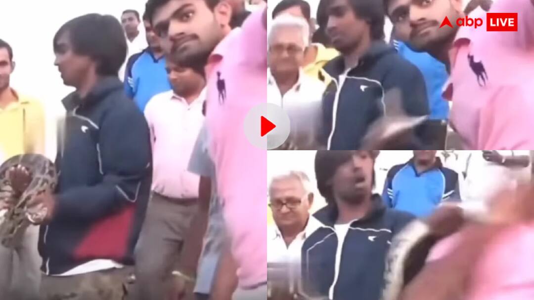 Man was taking selfie with rescued python when suddenly beast attacked him video goes viral अजगर के साथ सेल्फी ने पहुंचाया मौत के घाट! अजगर ने शख्स पर किया जोरदार हमला- वीडियो वायरल