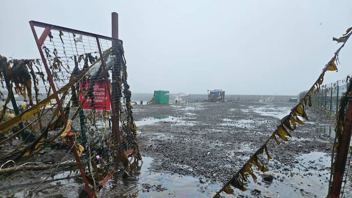 Severo-Kurilsk’s main port lies damaged following the tsunami-triggered flooding earlier today. (Image Source: x/ theinformant_x)