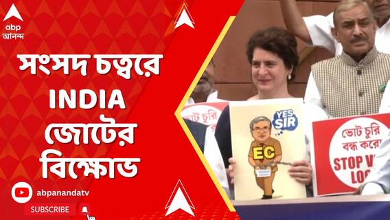 আজও সংসদ চত্বরে INDIA জোটের বিক্ষোভ, ভোট চুরি, ভোট লুঠ বন্ধ করো লেখা প্ল্যাকার্ড নিয়ে প্রতিবাদ