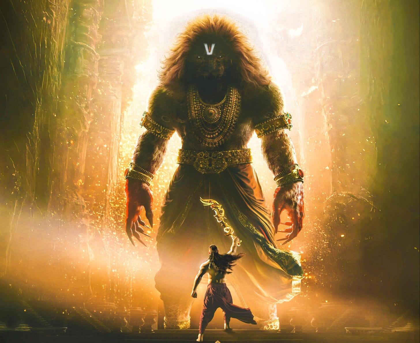 When Narasimha goes out of his pillar and roar, hearing his roar, your hair will stand up and the theater echoes with the sound of shouts from the heart. This scene has been introduced in such a tremendous way that the audience is not tired of praising it. In the second scene, the huge form of Narasimha is seen. The fierce roar with their divine transformation is going to stand up.