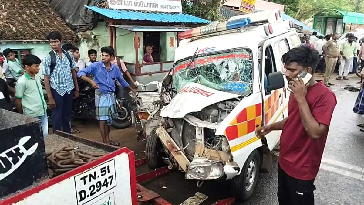 ஆம்புலன்ஸ் மீது மோதிய லாரி..நோயாளி பரிதாப பலி..! மயிலாடுதுறை அருகே சோக சம்பவம்