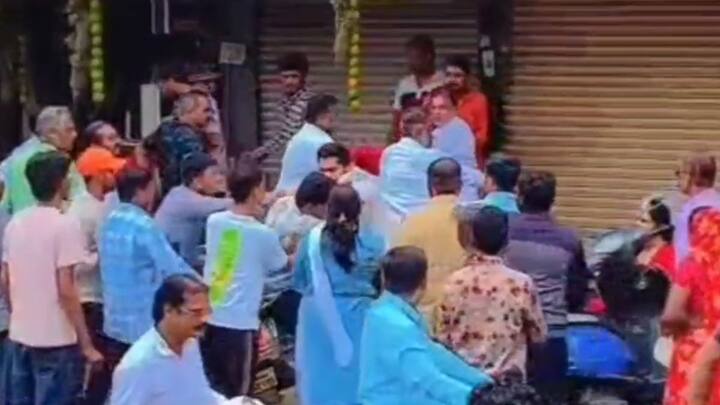 भर रस्त्यात हाणामारी सुरु झाल्याने बघ्यांची मोठी गर्दी जमली होती.