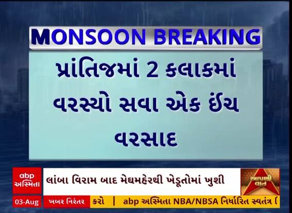 Sabarkantha Rain : પ્રાંતિજમાં 2 કલાકમાં ખાબક્યો 1.25 ઇંચ વરસાદ, સાબરકાંઠામાં જામ્યો વરસાદી માહોલ