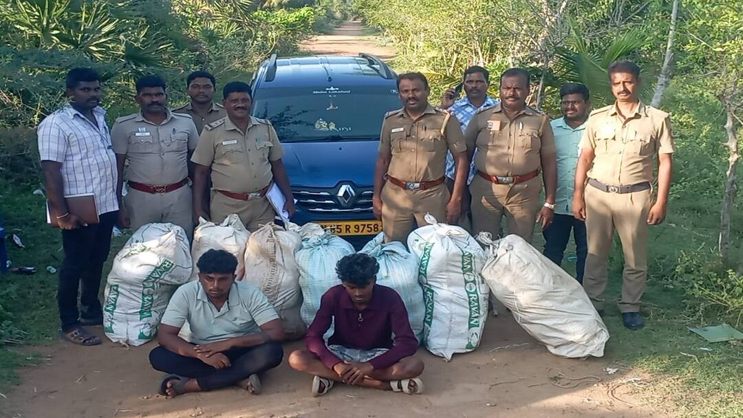 210 கிலோ கஞ்சா மூட்டைகளுடன் சிக்கிய 2 வாலிபர்கள்... இலங்கைக்கு கடத்த முயற்சியா?