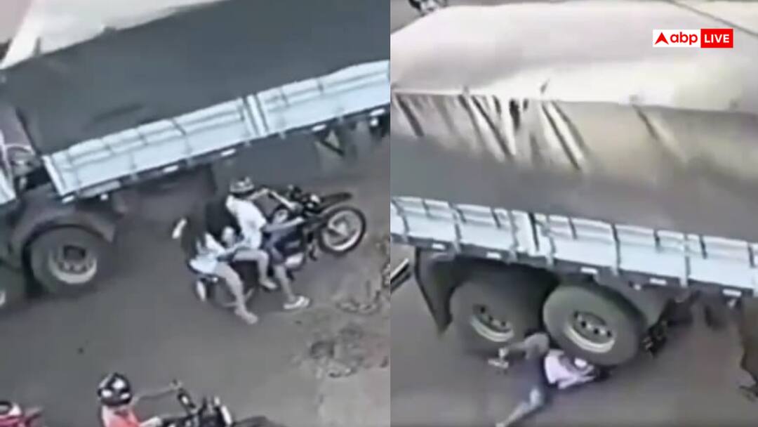 Warning Never walk on the side of a big truck watch this accident video at your own risk Warning: पहले लगी टक्कर, फिर सिर पर चढ़ा ट्रक, अपनी जिम्मेदारी पर ही देखें एक्सीडेंट का ये खतरनाक वीडियो
