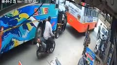 On Cam: Speeding Bus Crushes Autorickshaw Between Vehicles In Karnataka, 4 Injured