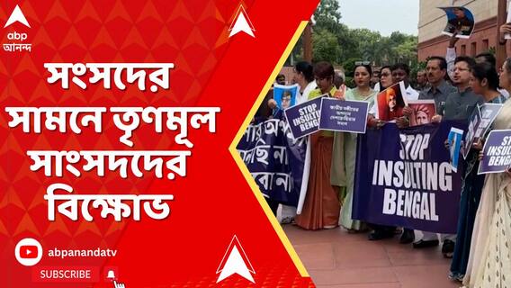 সংসদের সামনে তৃণমূল সাংসদদের বিক্ষোভ । অমিত মালব্যকে গ্রেফতারের দাবি তৃণমূল সাংসদদের