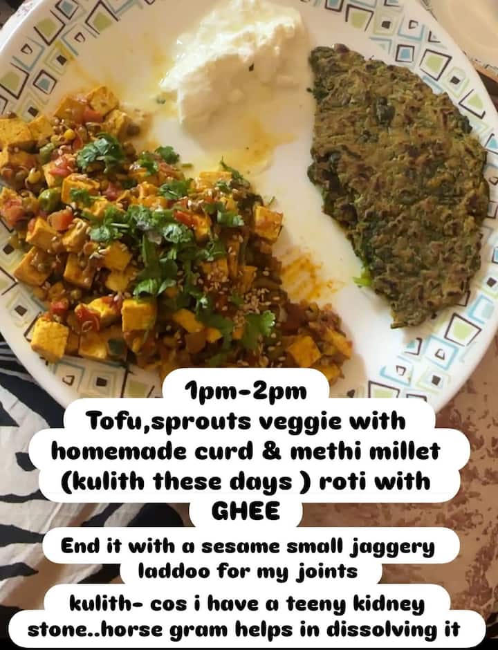 When Vidya was noticed the lunch of Malwade, she shared the picture and told that she takes her lunch between 1-2 pm. This includes ghee bread, tofu, homemade yogurt and sprouts. Along with this, the actress shared that she has a kidney stone, due to which she also eats Kulith.