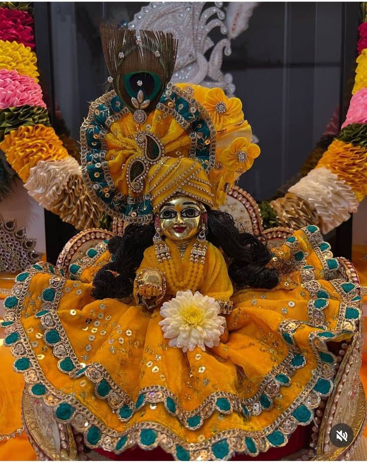 मूर्तीसाठी कपडे : कृष्णाच्या मूर्तीला नवीन कपडे घाला, शक्यतो पिवळे किंवा इतर चमकदार रंगांचे कपडेसुद्धा चालतील.
