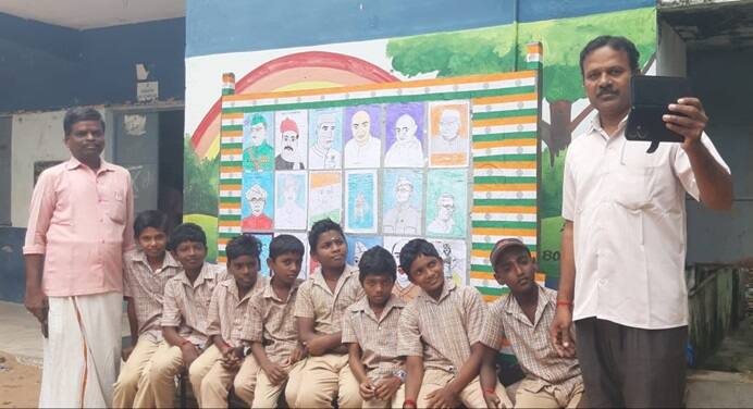 விடுதலைப் போராட்ட வீரர்களுடன் செல்ஃபி; சுதந்திர தின விழாவை முன்னிட்டு அசத்திய அரசுப்பள்ளி!