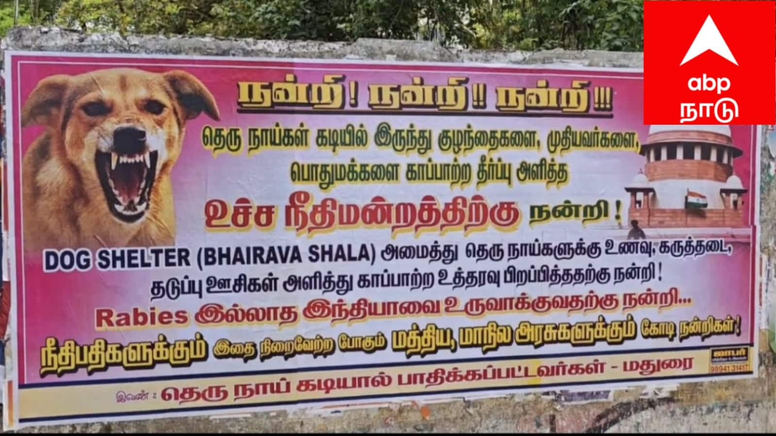 தெரு நாய் கடி: உச்ச நீதிமன்ற தீர்ப்புக்கு நன்றி! மதுரை வாசிகள் மத்தியில் போஸ்டர் !