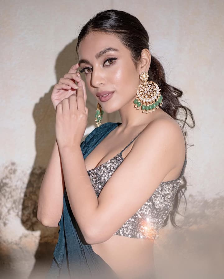The traditional look is also very much on the actress. Georgette sarees are very much on them with this sequence blouse.
