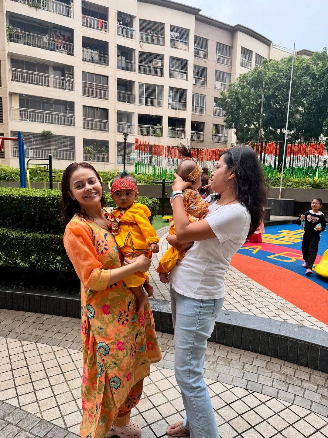 Devolina often shares her son's updates and photos on Instagram, with many posts of motherhood and many temples.