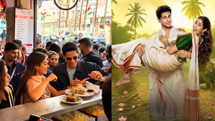 जान्हवी कपूर आणि सिद्धार्थ मल्होत्रा लखनौमध्ये 'परम सुंदरी'चे प्रमोशन करताना एका स्वादिष्ट असलेल्या रॉयल चाट रेस्टॉरंटमध्ये दिसले.