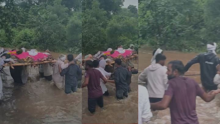 Nanded Rain Update : गुडघाभर पाण्यातून अंत्ययात्रा, खांदेकरांना पुढे सरकण्यासाठी दोरखंड बांधला, मुखेडमध्ये पाऊस काळ बनून आला!