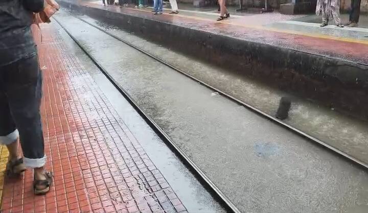 पावसामुळे मुंबई रेल्वे मार्गावरील वाहतूक धीम्या गतीने सुरु आहे.
