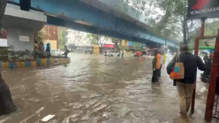 रस्त्यासह शहरातील पुलाखाली, उड्डाणपुलावरही पाणी साचल्याने वाहतुकीचा मोठा खोळंबा झाला होता.