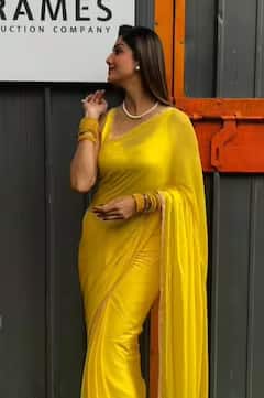 Shilpa Shetty: યલો સાડીમાં 'ચાંદની' બનીને શૂટિંગ પર પહોંચી શિલ્પા શેટ્ટી