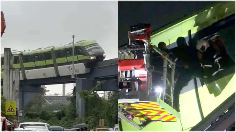 Mumbai Monorail Breaks Down Amid Rains, Stranded Passengers Evacuated From Windows Using Cranes Mumbai Monorail Breaks Down Amid Rains, Stranded Passengers Evacuated From Windows Using Cranes