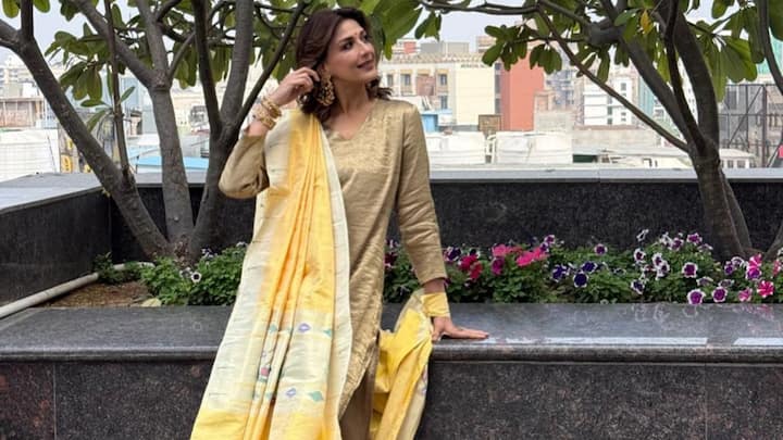 Sonali glowed in this yellow and gold outfit, exuding sunshine-inspired festive vibes. The warm hues made this look ideal for traditional celebrations. (Image Source: Instagram/ iamsonalibendre)