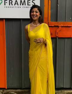 Shilpa Shetty: યલો સાડીમાં 'ચાંદની' બનીને શૂટિંગ પર પહોંચી શિલ્પા શેટ્ટી