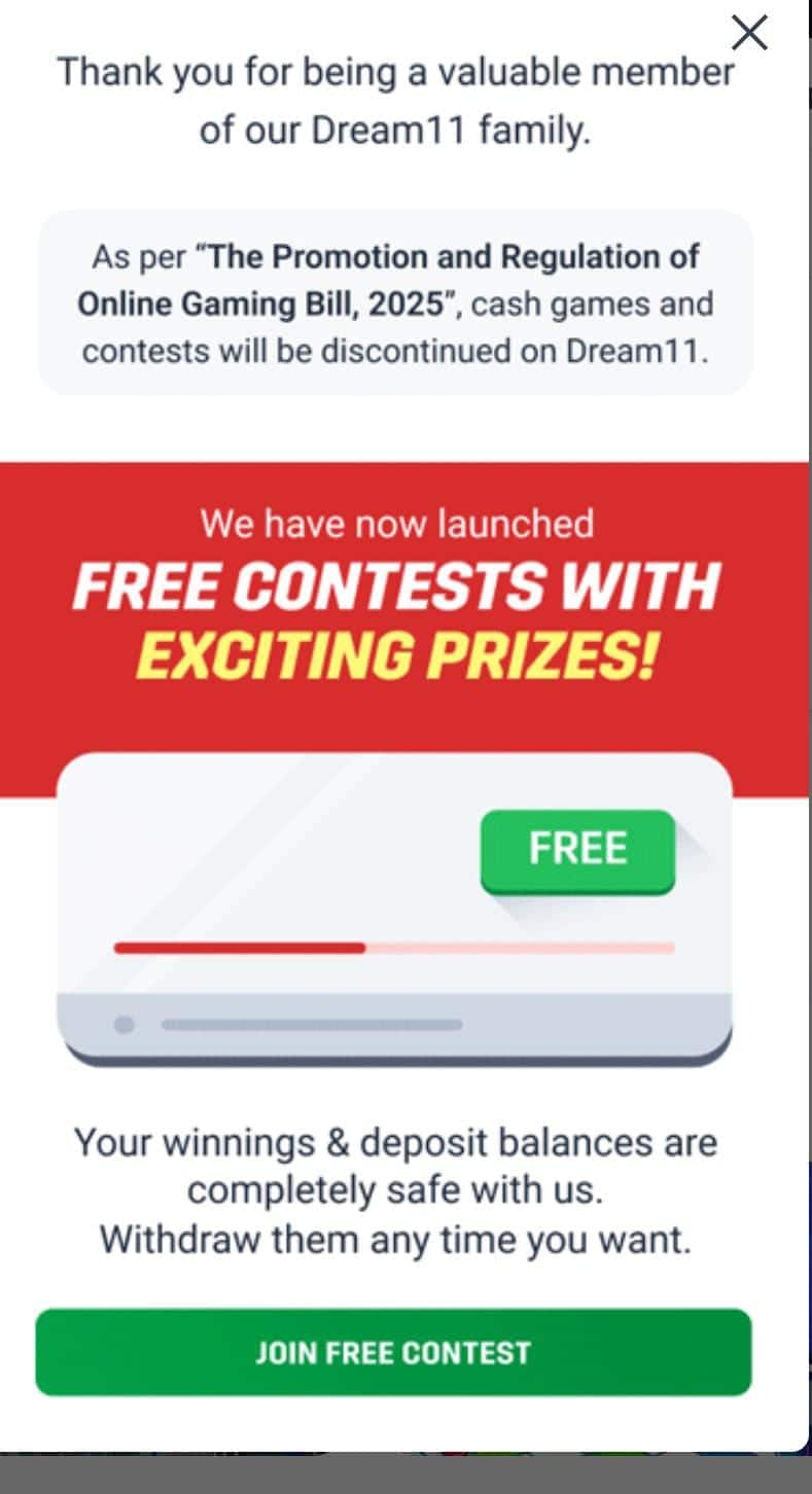 Dream 11 Online Gaming Bill 2025: तुम्ही Dream 11 खेळताय?, मग हे नक्की वाचा; कंपनीकडून अधिसूचना जारी, म्हणाले, आता कॅश गेम...
