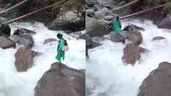 हिमाचल: उफनते नाले को कूदकर किया पार, जान जोखिम में डालकर ड्यूटी पर पहुंची स्टाफ नर्स