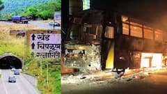 गणेशोत्सवासाठी कोकणात निघालेल्या चाकरमान्यांच्या बसचा कशेडी बोगद्याजवळ अपघात, बस जळून खाक