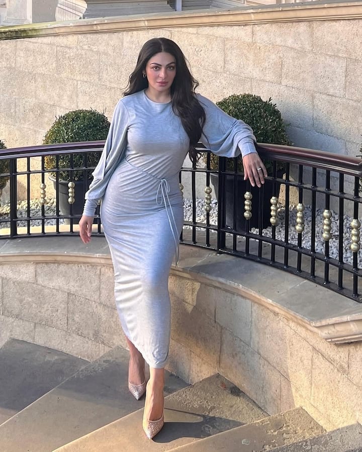 In this picture, the actress has carried a gray colored bodycon dress, whose sleeves full and look looks quite elegant. In this outfit, his confident poses and open hair are making him even more glamorous.