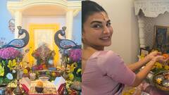 जैकलीन फर्नांडिस के घर पहली बार पधारे गणपति बप्पा, साड़ी पहनकर एक्ट्रेस ने की पूजा