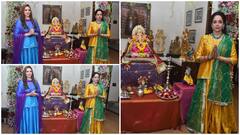 हेमा मालिनी के घर विराजे गणपति बप्पा, बेटी संग ट्रेडिशनल ऑउटफिट में बटोर रही हैं तारीफें