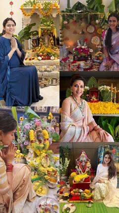 వినాయక చవితికి అందాల భామల పూజలు... గణేషుడి ముందు ఫోటోలకు ఫోజులు