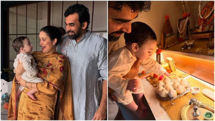 Zaheer Khan-Sagarika Ghatge Son: जहीर खान और सागरिका घटगे के साथ गणेश चतुर्थी मनाई. इस मौके पर कपल ने फैंस को सरप्राइज देते हुए अपने बेटे का चेहरा रिवील किया है.
