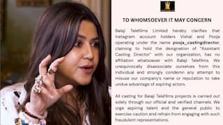 Ektaa Kapoor & Balaji Telefilms Warn Against Fake Casting Calls, Clarify No Link With Fraud Accounts