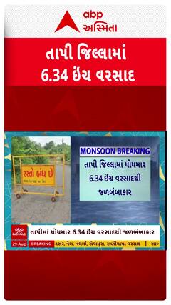 Tapi Rain : તાપીમાં ધોધમાર 6.34 ઇંચ વરસાદથી જળબંબાકાર, 35 માર્ગ બંધ હાલતમાં, જુઓ શોર્ટ વીડિયો