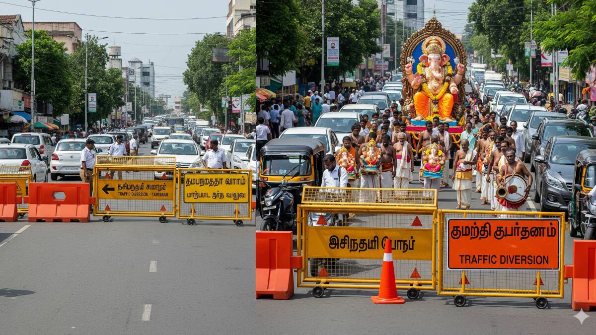 சென்னை தாம்பரம்: விநாயகர் சதுர்த்தி ஊர்வலம்! முக்கிய சாலைகளில் போக்குவரத்து மாற்றம்! தவிர்க்க முடியாத அறிவிப்பு!