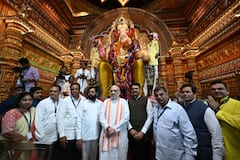 Amit Shah at Lalbaugcha Raja : गोंडस नातवाला कडेवर घेऊन अमित शाह लालबागचा राजाच्या दर्शनाला
