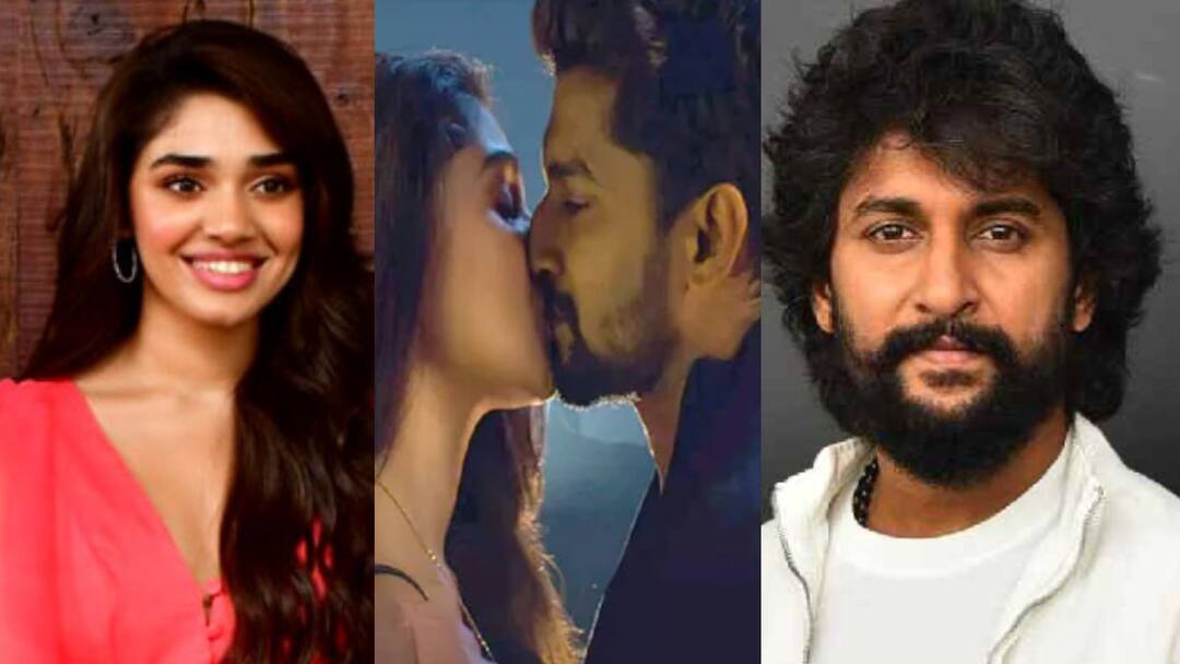 Fans Criticise Nani after Actress Krithi Shetty Says she was uncomfortable in kissing scene in Shyam singha Roy 17 வயதில் முத்த காட்சி..விருப்பமே இல்ல...வாய்திறந்து பேசிய க்ரித்தி ஷெட்டி..சர்ச்சையில் நானி