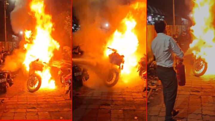 फलाट क्रमांक 14 बाहेरील पार्किंग स्टँडमध्ये उभ्या असलेल्या एका दुचाकीला आग लागली. त्यानंतर ही आग भडकत गेल्याने आगीत 10 ते 12 दुचाकी जळाल्यांची सूत्रांची माहिती आहे.