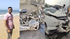 दोन भरधाव कार एकमेकांना धडकल्या, मागून येणारा दुचाकीस्वारही ठोकरला अन् उड्डाणपुलावरून 50 फुट उंच उडाला, भिवंडीत थरार