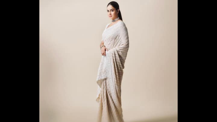 4. Genelia D’Souza: Genelia D’Souza embraced understated glamour in a breathtaking white saree. The saree, adorned with intricate sequin work, exuded an ethereal glow while keeping the overall aesthetic minimal and elegant. She paired it with a matching blouse and elevated her look with a diamond and pearl choker and bracelets. Her white saree perfectly balanced tradition and contemporary finesse. (Image Source: Instagram/@geneliad)