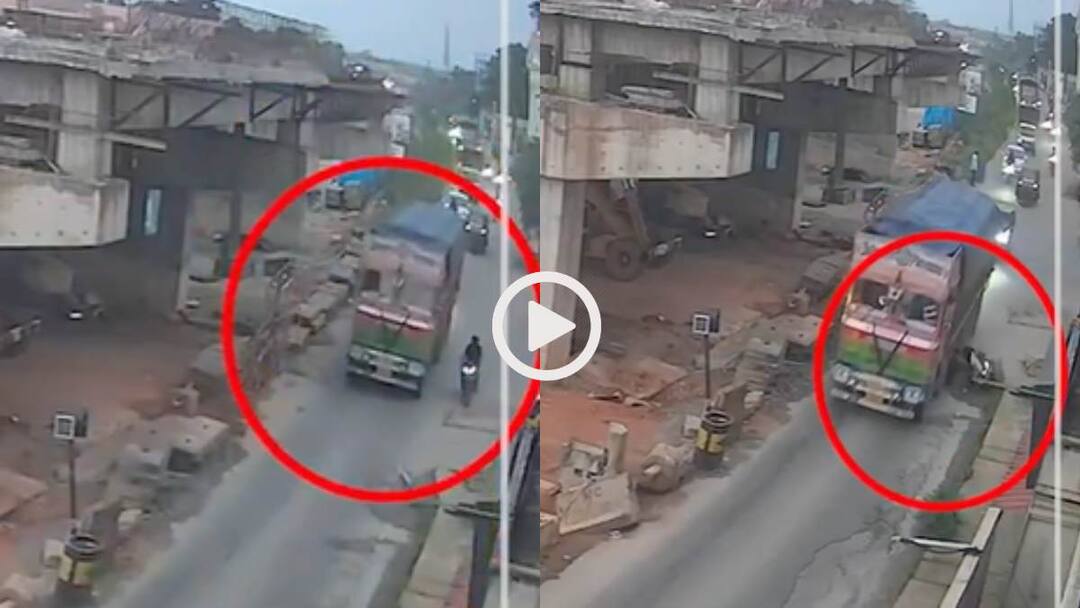Watch 33 year Pradeep Kumar died in Udupi Karnataka hit by truck his bike lost balance due to potholes on the road Viral Video Video: ऐसी दर्दनाक मौत भगवान किसी को न दें! ट्रक से कुचल गया बाइकवाले का सिर, वीडियो वायरल