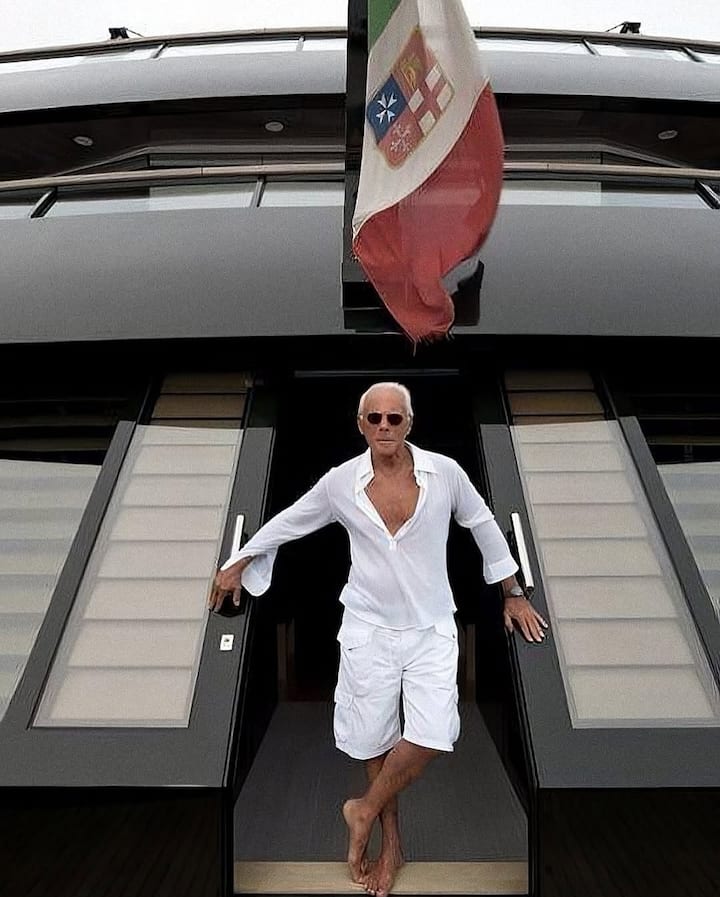 Before creating his empire, Armani honed his craft at Nino Cerruti and later co-founded his company with architect Sergio Galeotti.