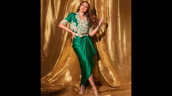 3. ⁠Sonakshi Sinha: Sonakshi Sinha knows how to make a bold festive statement, and her emerald green co-ord ensemble is sheer proof. The outfit featured a draped silk skirt paired with a structured blouse, adorned with intricate ivory embroidery that added regal charm. The unique silhouette gave a contemporary twist to festive dressing, while the rich jewel tone made it a showstopper for grand celebrations. If you’re seeking inspiration to stand out at your next festive event, this co-ord set is the ultimate style guide. (Image Source: Pinterest/iwmbuzz)