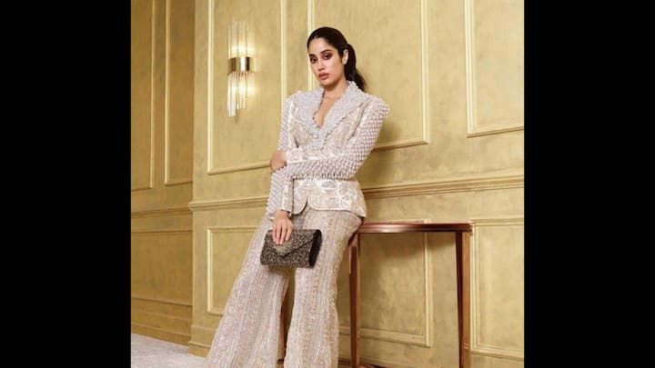 2. Janhvi Kapoor: Janhvi Kapoor turned heads in a glamorous ivory embellished co-ord set that redefined festive power dressing. The look featured a heavily embroidered blazer paired with matching wide-leg trousers, creating a perfect balance of traditional detailing and contemporary tailoring. The intricate beadwork added sparkle, while the structured silhouette brought an elegant edge to her outfit. (Image Source: Pinterest/shahmm140268)